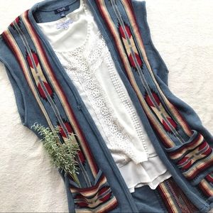 NWOT Aztec Boho Knit Sleeveless Sweater Vest